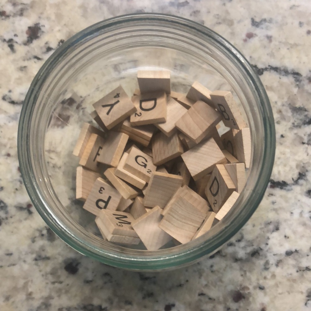 Original Vintage Jar Scrabble Word Letters Board Game Pieces Wooden Tiles Craft